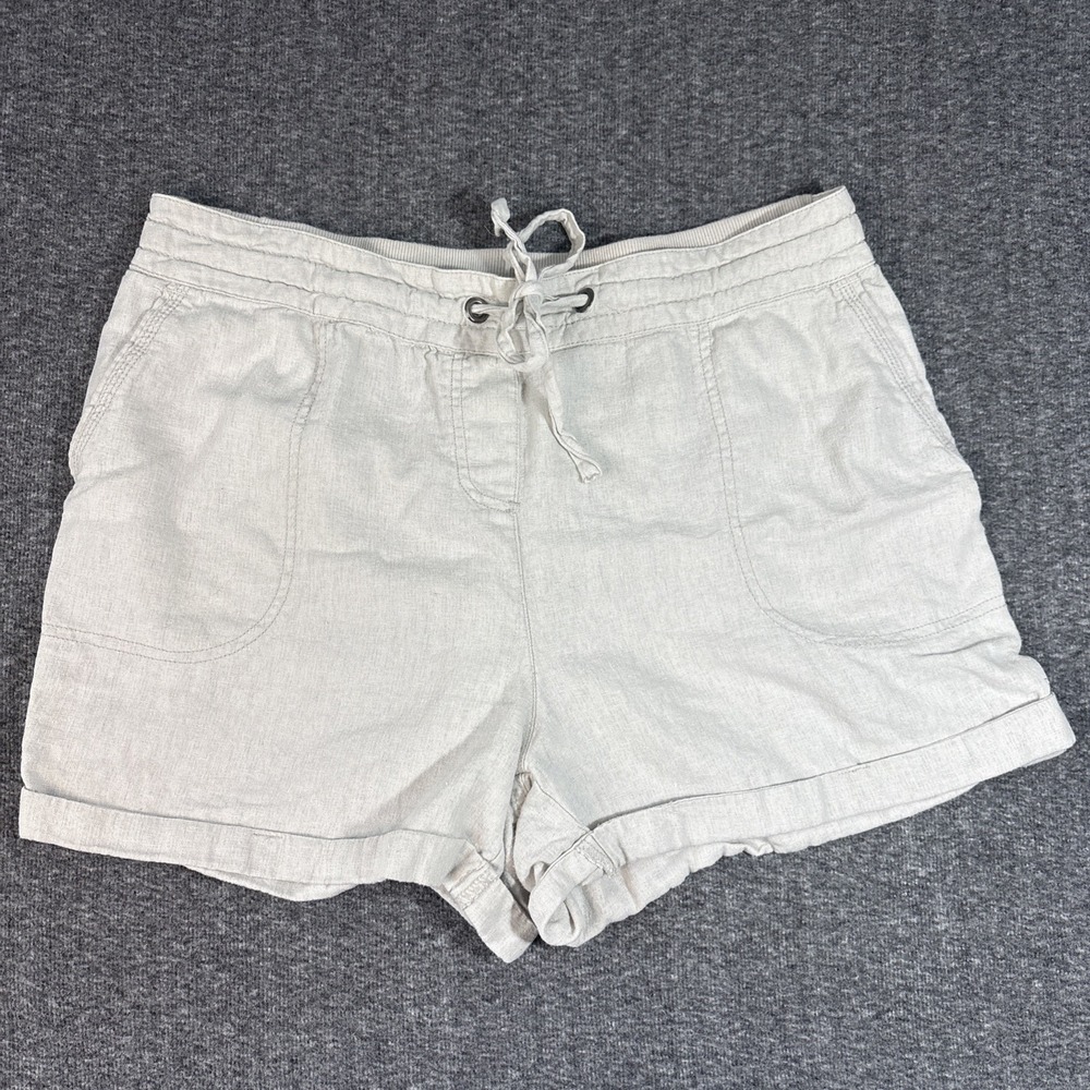 Per Se Womens Cream Linen Blend Drawstring Shorts Cuffed Hem PXL Elastic Waist